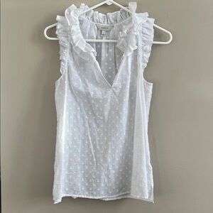 J Crew white eyelet ruffled v neck Swiss dot sleeveless blouse size 4
